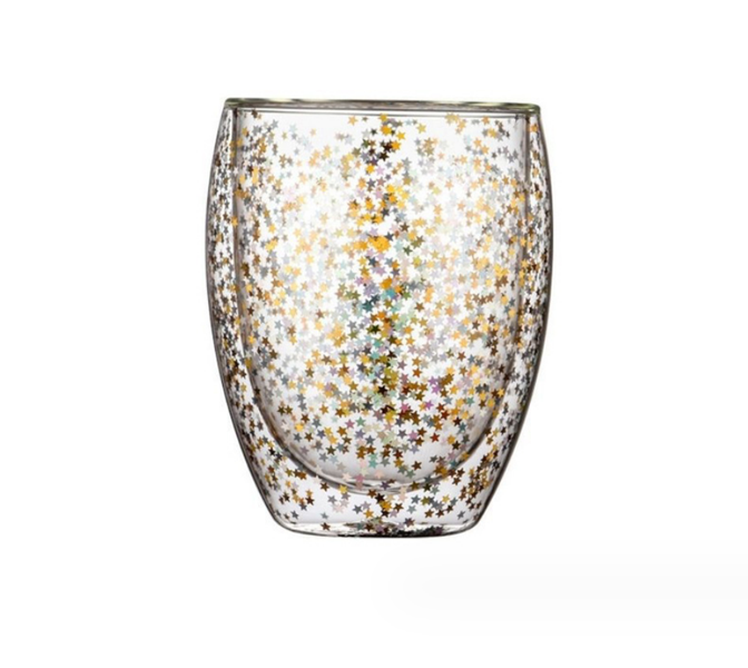Glass Double Walled Tumbler with Gold Stars