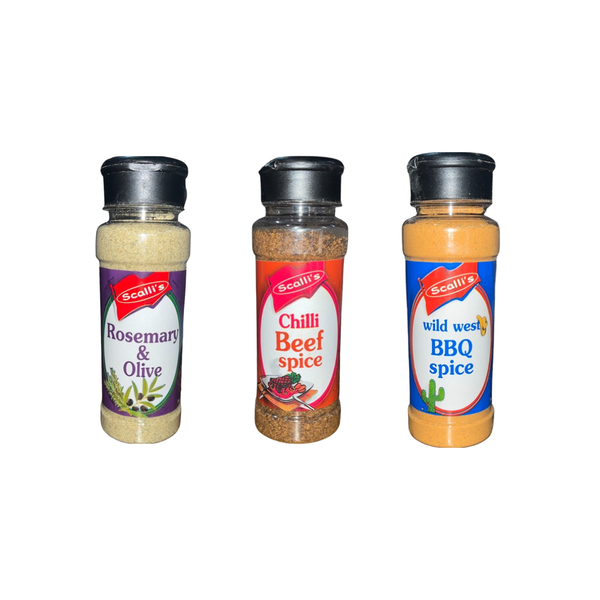 Scalli's 3 Pack Wild West BBQ, Chilli Beef and Rosemary and Olive 200ml