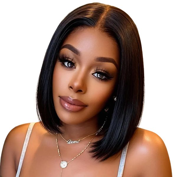 10In Full Lace Frontal Bob Wig Pre Plucked Brazilian Hair-Black In