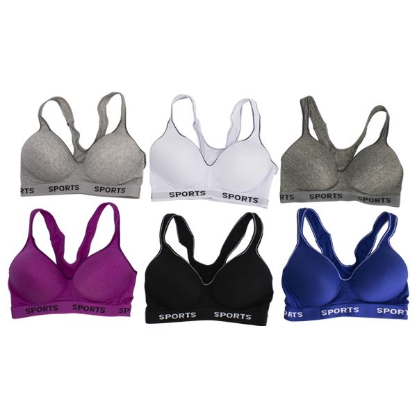 Pack of 6 Colour Wireless Sports Bra's - 8911