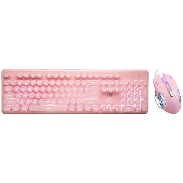 Olive Tree-Wired Mechanical Feel Gaming Keyboard Mouse Backlit Round - Pink