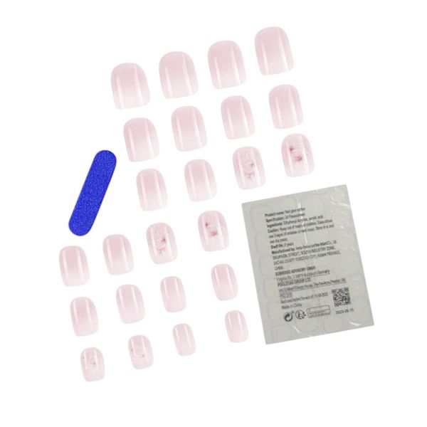 24 Pieces Coffin Shape Flower Detail Ombre Press-On Nail Set - Pink/White