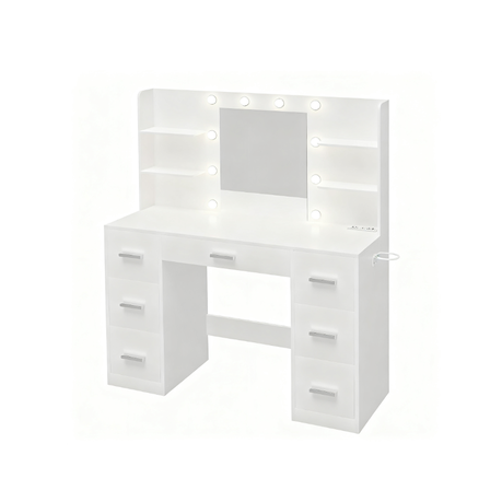 Vanity Desk with Mirror & 10 Lights, 7 Drawers, Power Outlet Image