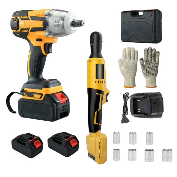 2 Pcs 500Nm Cordless Impact Wrench &amp; 65Nm Cordless Ratchet - 48V Power Kit