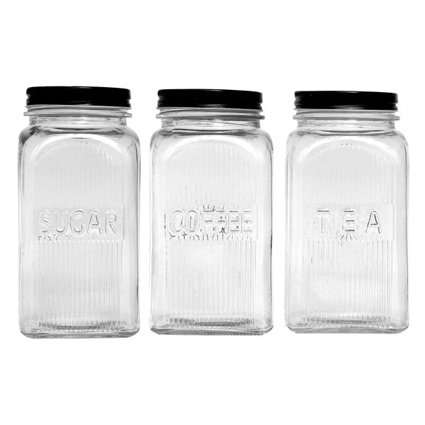 Regent Square Glass Canisters Tea|Coffee|Sugar 3Pce Set 1.2Lt(182X100X100)