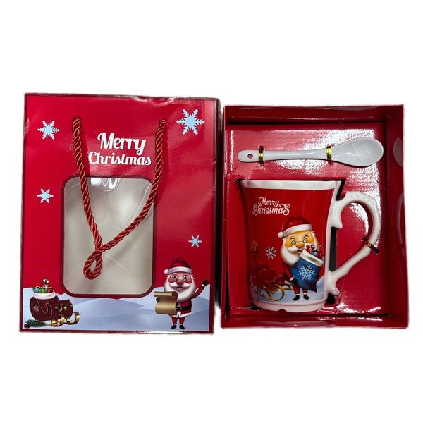 Christmas Ceramic Coffee Cup with Handle, Spoon &amp; Gift Box
