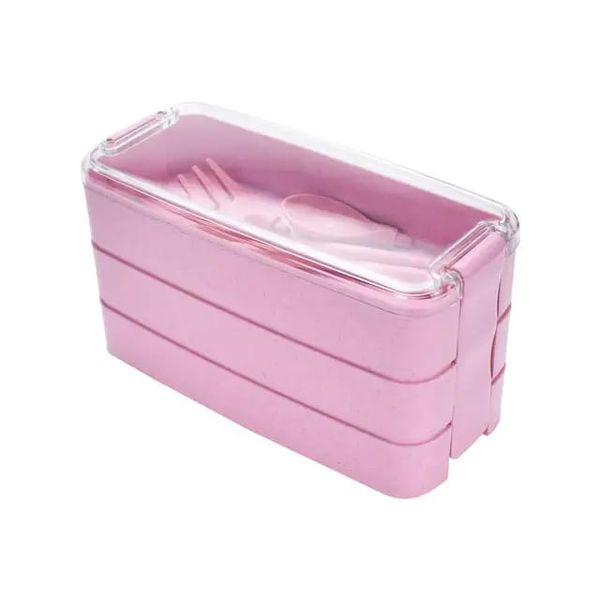3-In-1 Compartment Containers Wheat Straw Bento Lunch Box With Cutlery