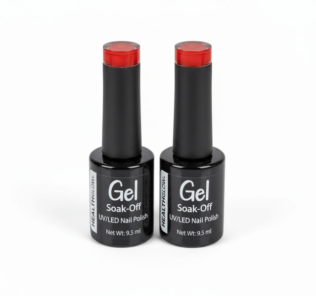 Healthglow Gel Nail Polish 9.5ml - Vibrant Red Soak-Off UV Polish - 2 Pack