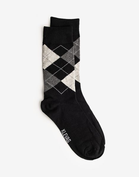 Klevas Men Socks Crew Argyle Black One Size Fit All