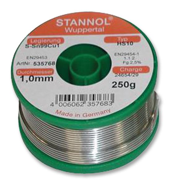 Stannol (535768) Solder Wire, Lead Free, 1mm Diameter, 227°C, 250g