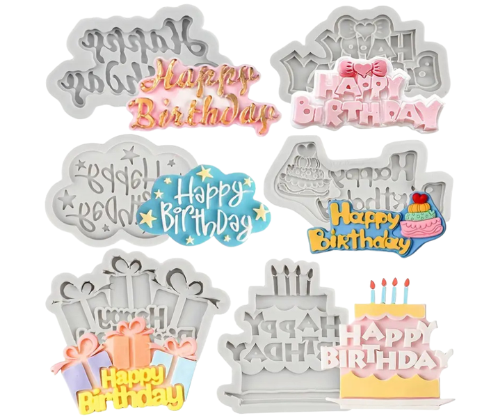 6 piece Happy Birthday Silicone Molds