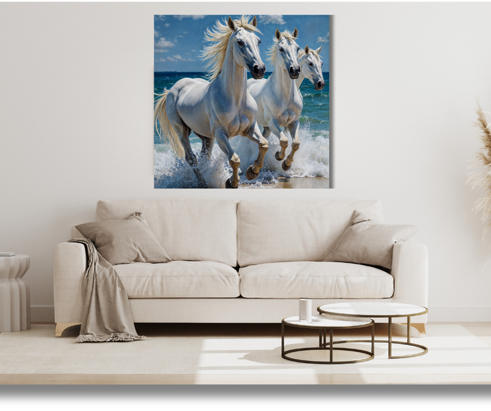 Canvas Wall Art Home Decor - White Wild Horses