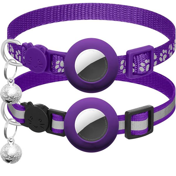2 Pack Airtag Cat Collar Breakaway With Bell/Reflective,Adjustable 19-32cm
