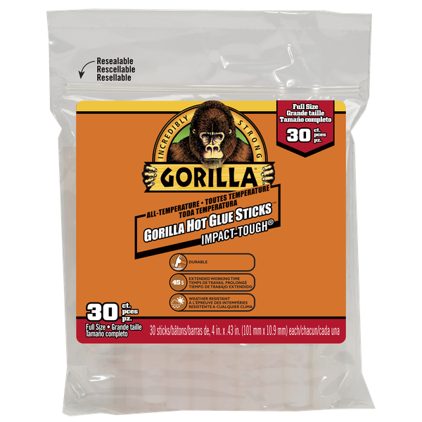 Gorilla Hot Glue Sticks 4inch Full Size 30CT