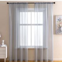 Grey Sheer Plain Living Room Pocket Linen Voile Curtains