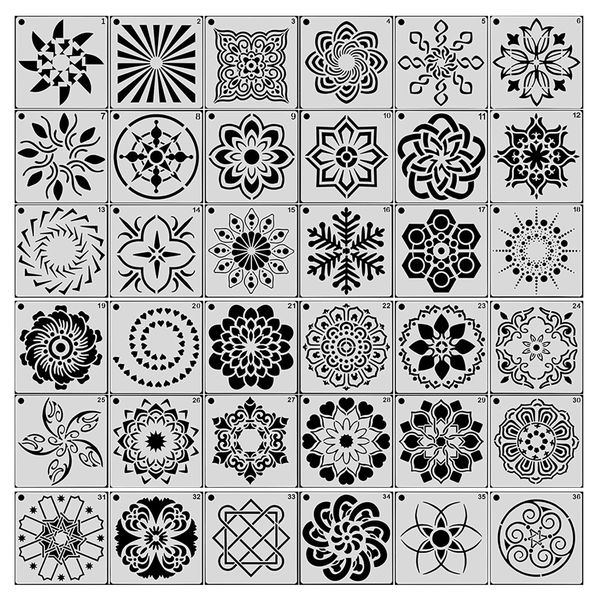 Craft Stationery Abstract Patterned Stencils Set of 36(9cm)