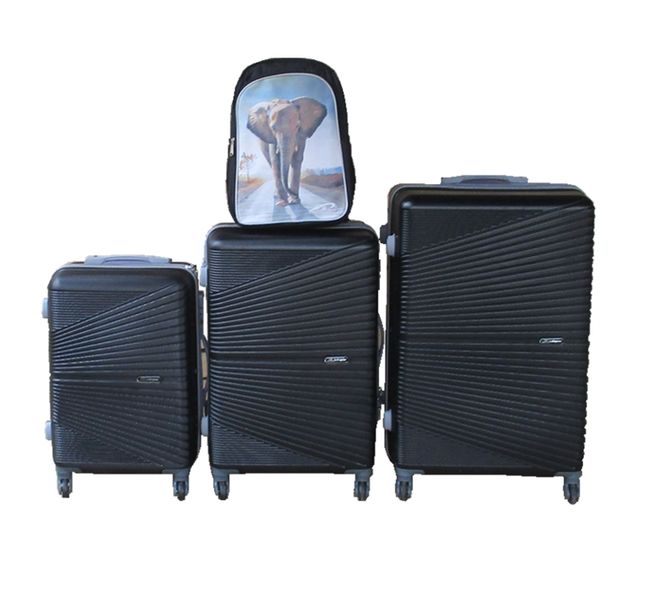 Black 3-Piece ABS Trolley Luggage Set with Elephant Backpack