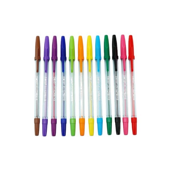 12 Piece-Smooth Ink Flow Ballpoint Pens With Transparent Barrel-Multi-Color