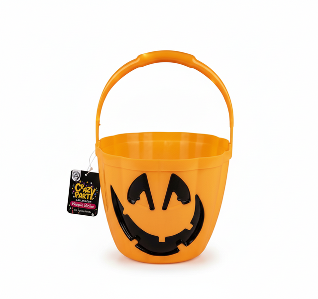 Halloween Pumpkin Candy Bucket with Light-Up Handle - Orange Plastic