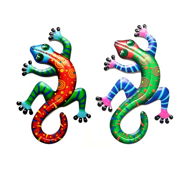Set of 2 Handcrafted Metal Gecko Wall Art - Vibrant Garden &amp; Home Decor