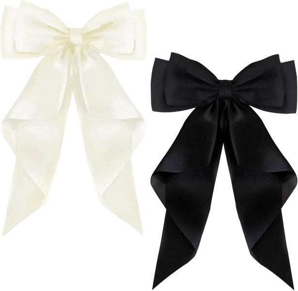 Pack of 2 Long Silky Satin Hair Clip Big Bow French Style Hair Clip