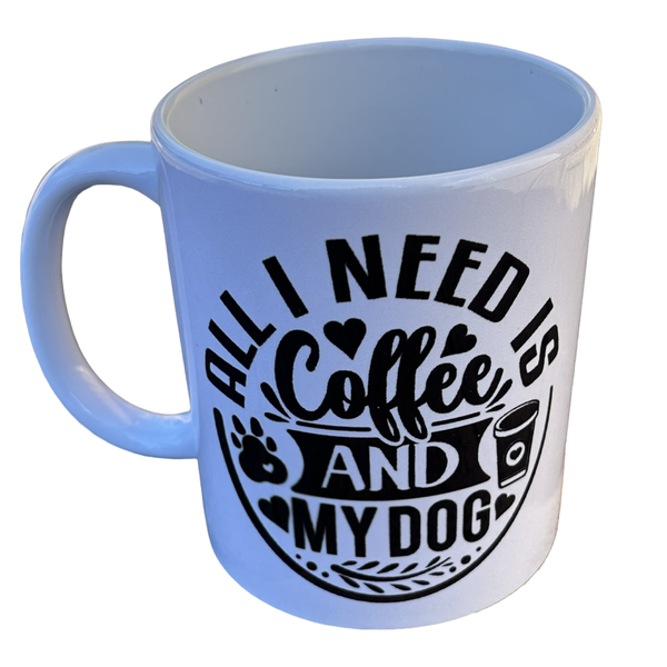 Ceramic Coffee/Tea Mug - Coffee and my Dog Quote with Hearts and Paw