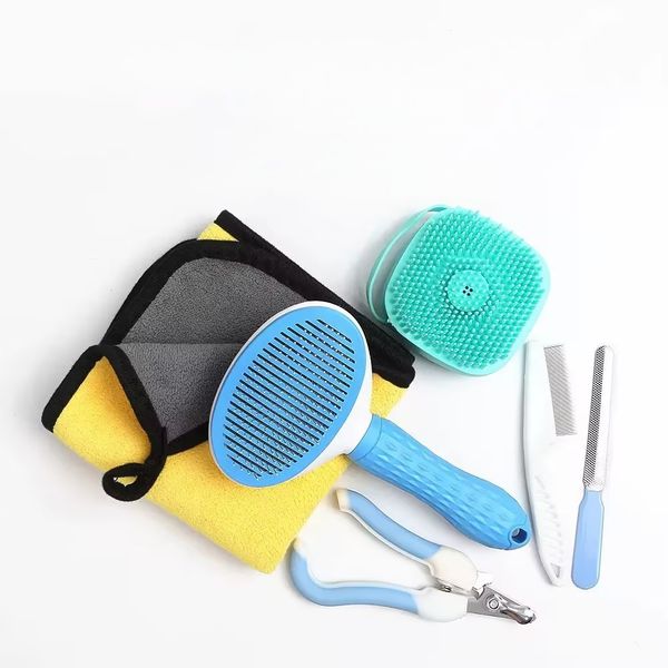 Essential Pet Grooming &amp; Bathing Kit - 7-Piece Set with Towel