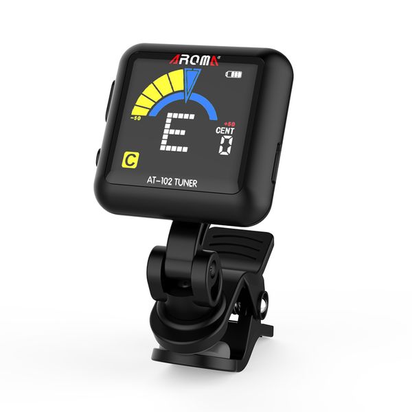 Aroma At-102 Guitar Tuner Rotatable Clipping On Instrument Lcd Display