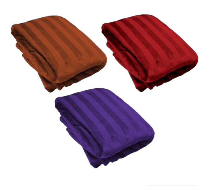 200cm x 180cm Fleece Blanket - Striped 3 pack Brown/Maroon/Purple