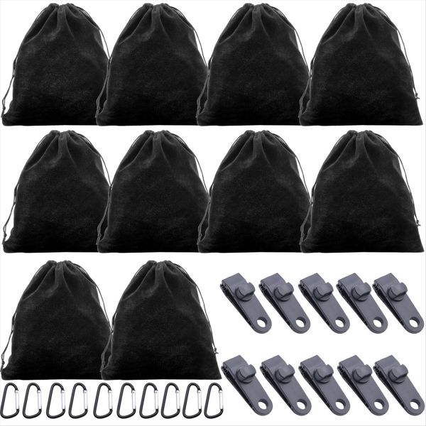 Portable Outdoor Gazebo Curtains Weight Bag with 10 Weight Pockets,10 Carab