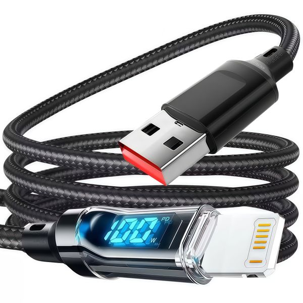 iPhone Charger Cable with LED Display, USB-A to Lightning - Black