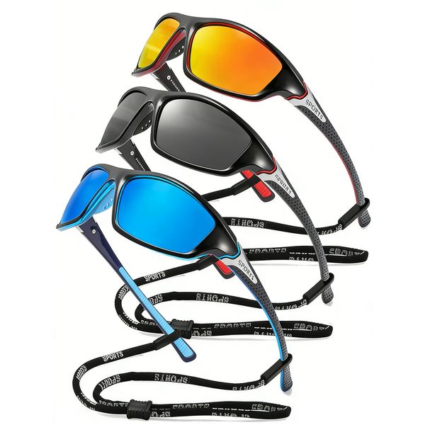 3-Piece Men's Polarized Sports Sunglasses with UV400 Protection