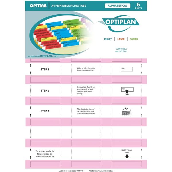 Optiplan Opti Tabs Numeric A4 40up (Pack 200) Light Mauve x 2