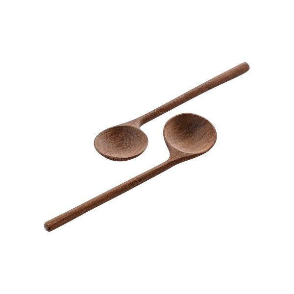 2 Piece - Rustic Handcrafted Wooden Spoon Set - Brown