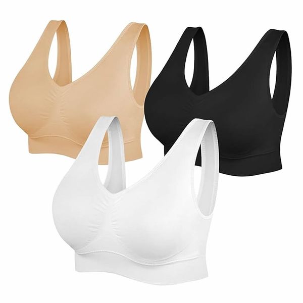 3Pcs Womens Sports Bras, Yoga Comfort Seamless Stretchy Sports Bra