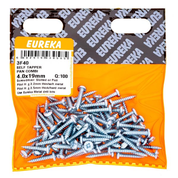 EUREKA Self-Tapper Pan head Combination 4 x 19mm Q:100 3F40