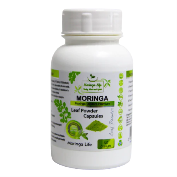 Moringa Life Raw Pure Organic Moringa Leaf Powder - 120 Veg Capsules
