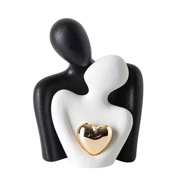 ALANES Romantic Mini Couple Statue with Gold Heart for Gift and Room Decor