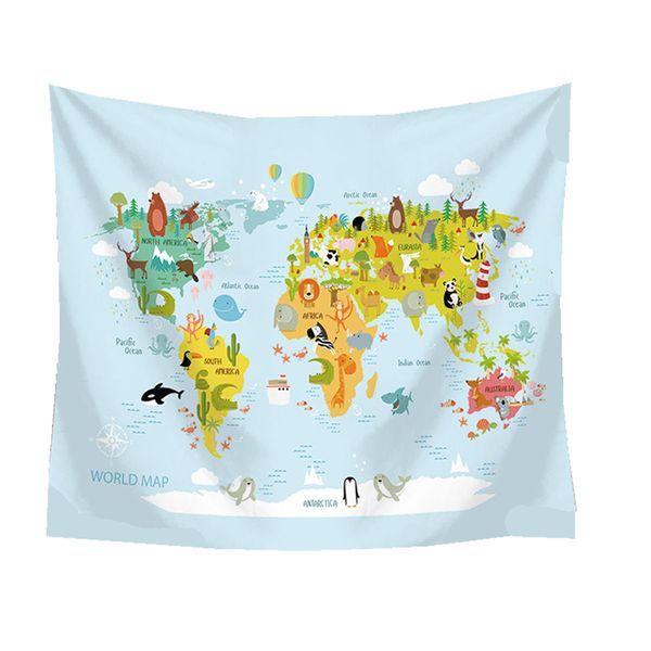 Animals World Map Hanging Tapestry for Home D cor
