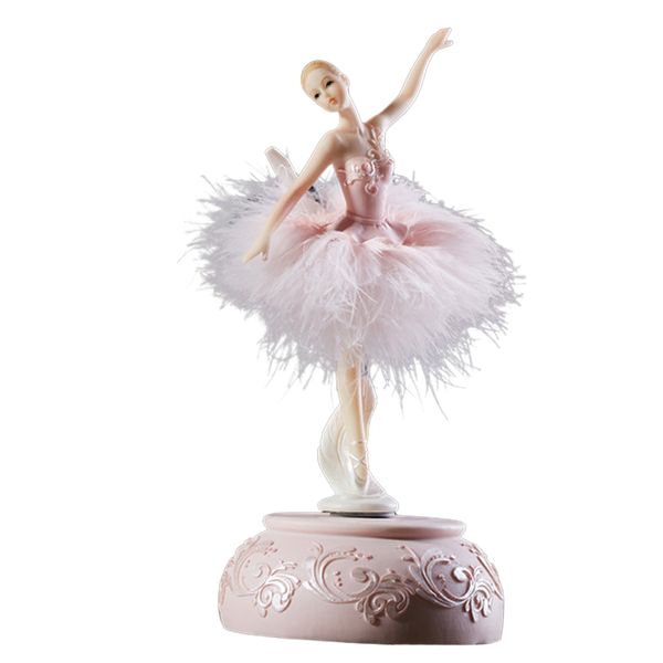 Ballerina Music Box Dancing Girl Swan Lake Carousel with Feather for Gift