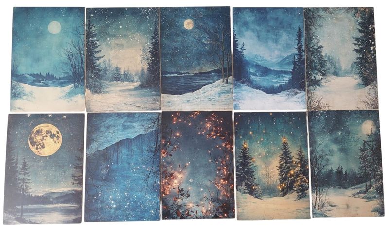 10 Pack Wintery Golden Moon Christmas Cards
