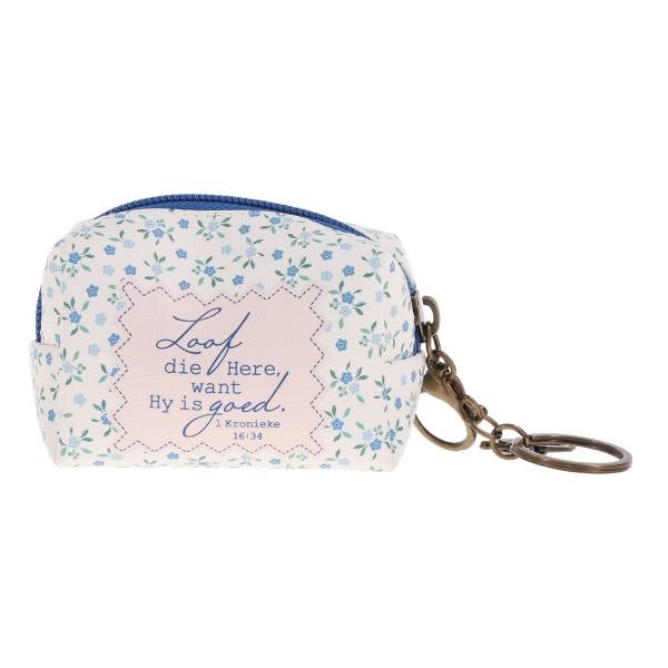 Keychain with Faux Leather Pouch - Loof Die Here Want Hy is Goed