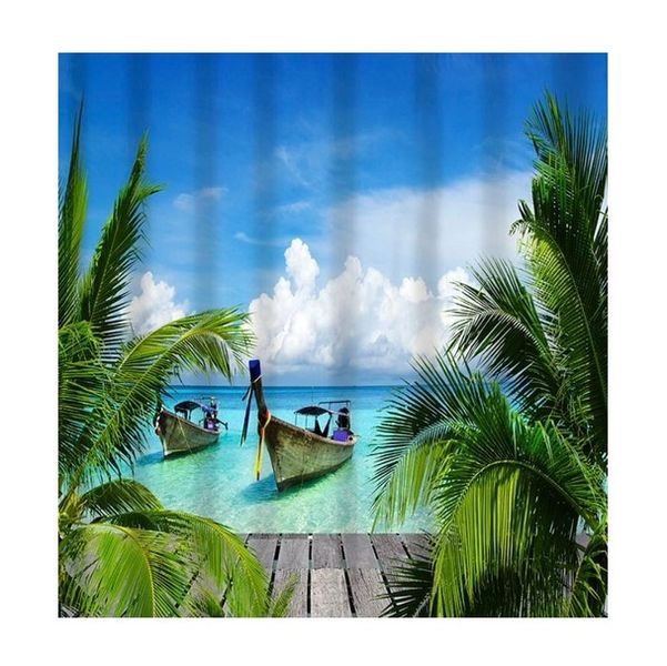 Digital Printed Fabric Shower Curtain - Boats