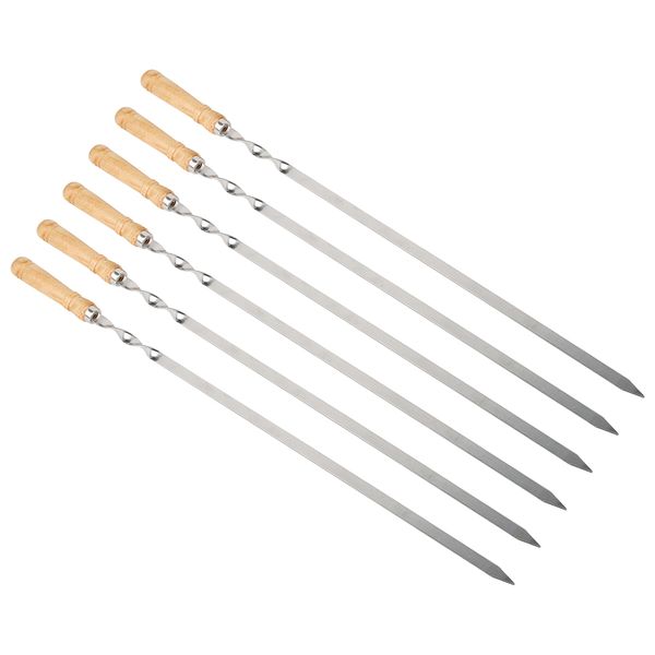 6 Pieces Stainless Skewers - Flat BBQ Grilling Tools