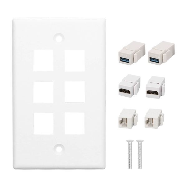 6-Port Wall Plate Dual HDMI/Cat6/USB3.0