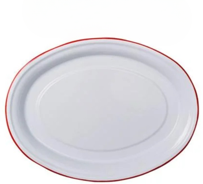 Premium Oval Enamel Plate - Chip-Resistant - White - 36cm