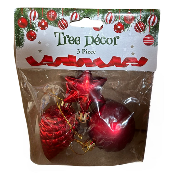 3 Piece Christma Tree Decorations - Acorn, Star &amp; Ball