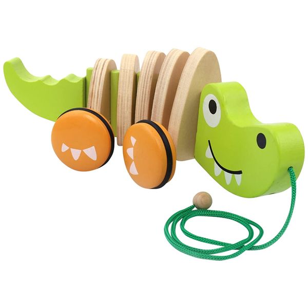 Wooden Pull Toy Cartoon Crocodile Baby Walker Guide Toys