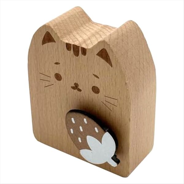 Wood Cat Wind Up Music Box Rotating Mechanism Movement Musical D