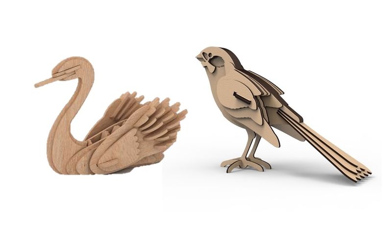 Sparrow Swan set Bird Animal 3D Puzzle Wooden 3D Model Everything Laser